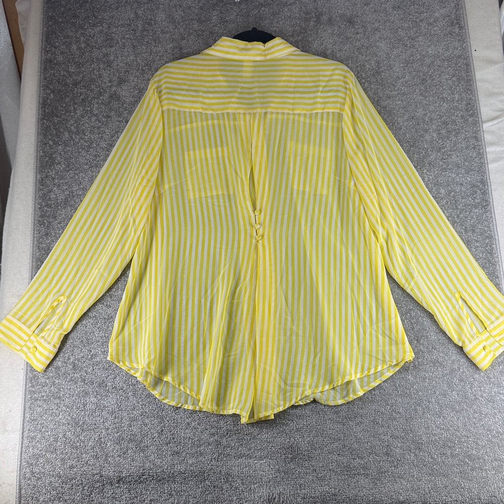 Torrid Long Sleeve Button Up Semi Sheer Yellow White Striped Top Women’s 1 1X - Picture 6 of 9